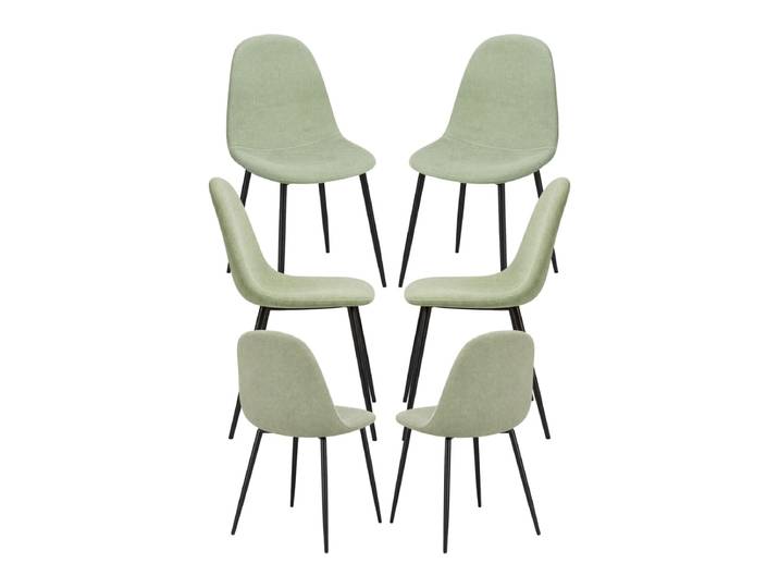 6er Set Black Teok Stoff Stühle - Vert