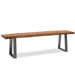 ESSZIMMERBANK Massivholz Metall Baumkante Chromgestell, Akazie 160x40x46 cm