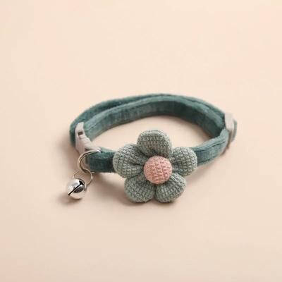 Inspire Select Cute Flower Cat Collar With Bell Adjustable Buckle Kitten Collar For Small Cats & Small Dogs green