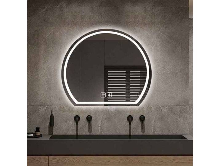 Miroir de Salle de Bain LED Demi-Cercle 60x53cm Anti-Buée Tactile 3 Couleurs Luminosité Variable Mémoire