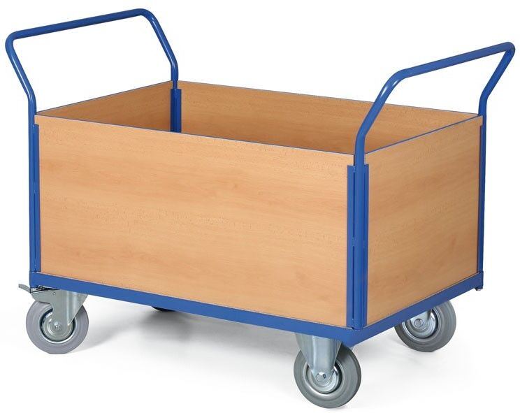 B2B Partner Plattformwagen - 4 Holzwände, Ladefläche 1000 x 700 mm, 200 kg