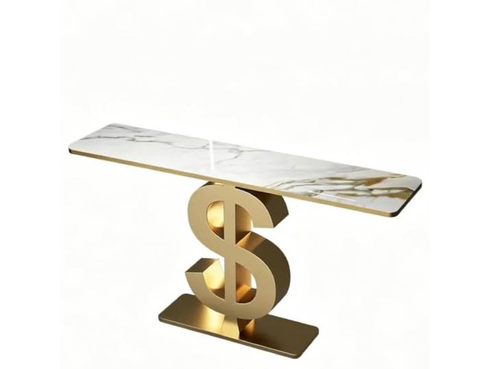 LEUBDIBR Moderne Sinterstein‑Konsole für Eingangsbereich und Flur Sinterstein‑Platte, stabiler Metallrahmen, moderner Luxusstil(Gold Base‑F,120cm/47.2in)