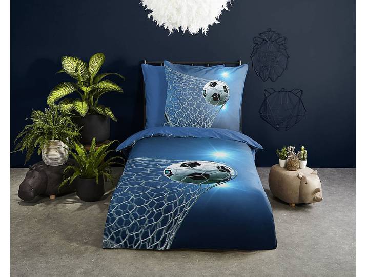 Parure de lit en microfibre Fans 135 x 200 cm + oreiller 80 x 80 cm Bleu