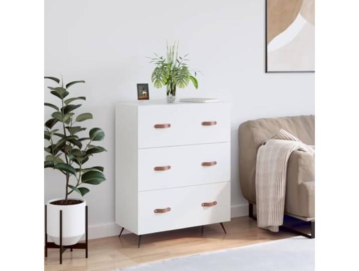 smnyxs Kommode, Weiß, 69,5 x 34 x 90 cm, Holz, 3 Schubladen Metallfüße, Displayplatte, Wandbefestigung inklusive, Reinigung mit feuchtem Tuch