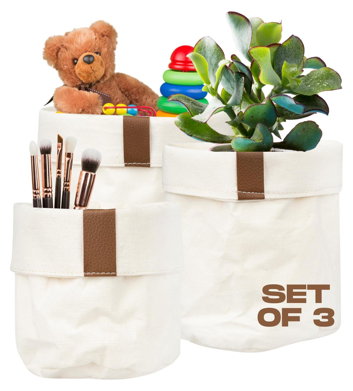 Dripio Set van 3 inklapbare opbergmanden van textiel, beige