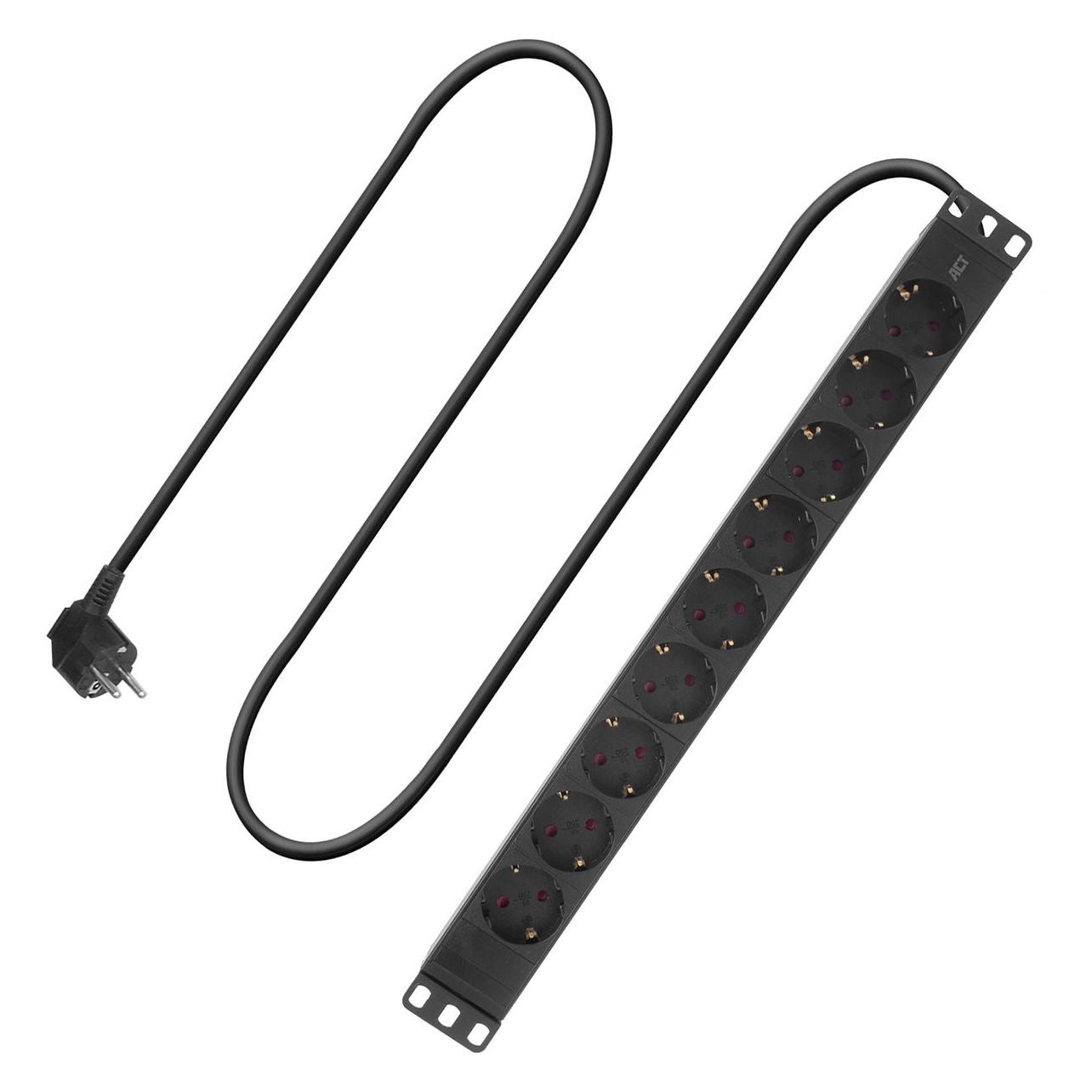 ACT Extension lead PDU 19" CEE7/7 with 9 type F sockets, 3m H05VV-F 3G1.5 (PD3002)
