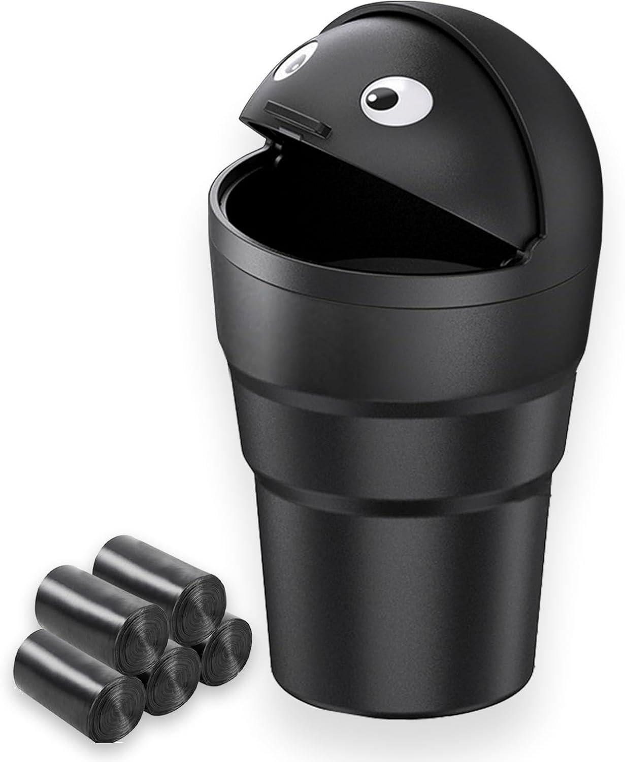 Compacte mini afvalbak met deksel voor auto en kantoor, 1 liter, zwart