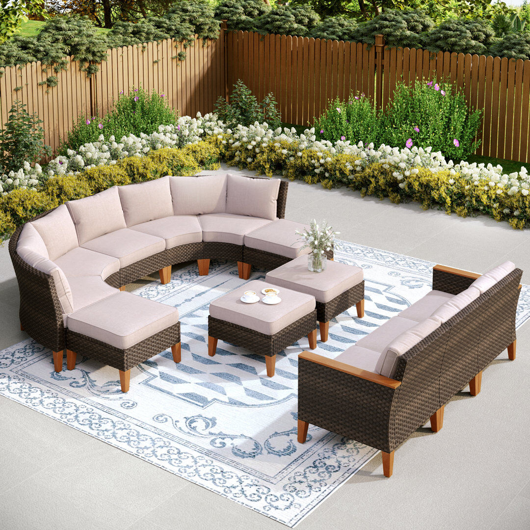 Blue Elephant All Weather Wicker/Rattan 12 - Person Seating Group with Cushions Beige 12