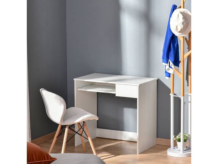 HOMCOM Bureau Compact 80x45cm Blanc avec Tiroir et Plateau Clavier