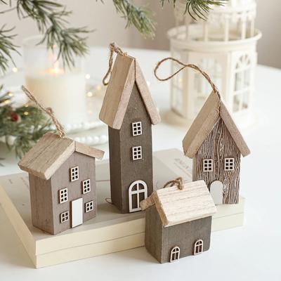 Inspire Essentials Wooden Christmas House Ornament Rustic Tree Hanging Holiday Decor c
