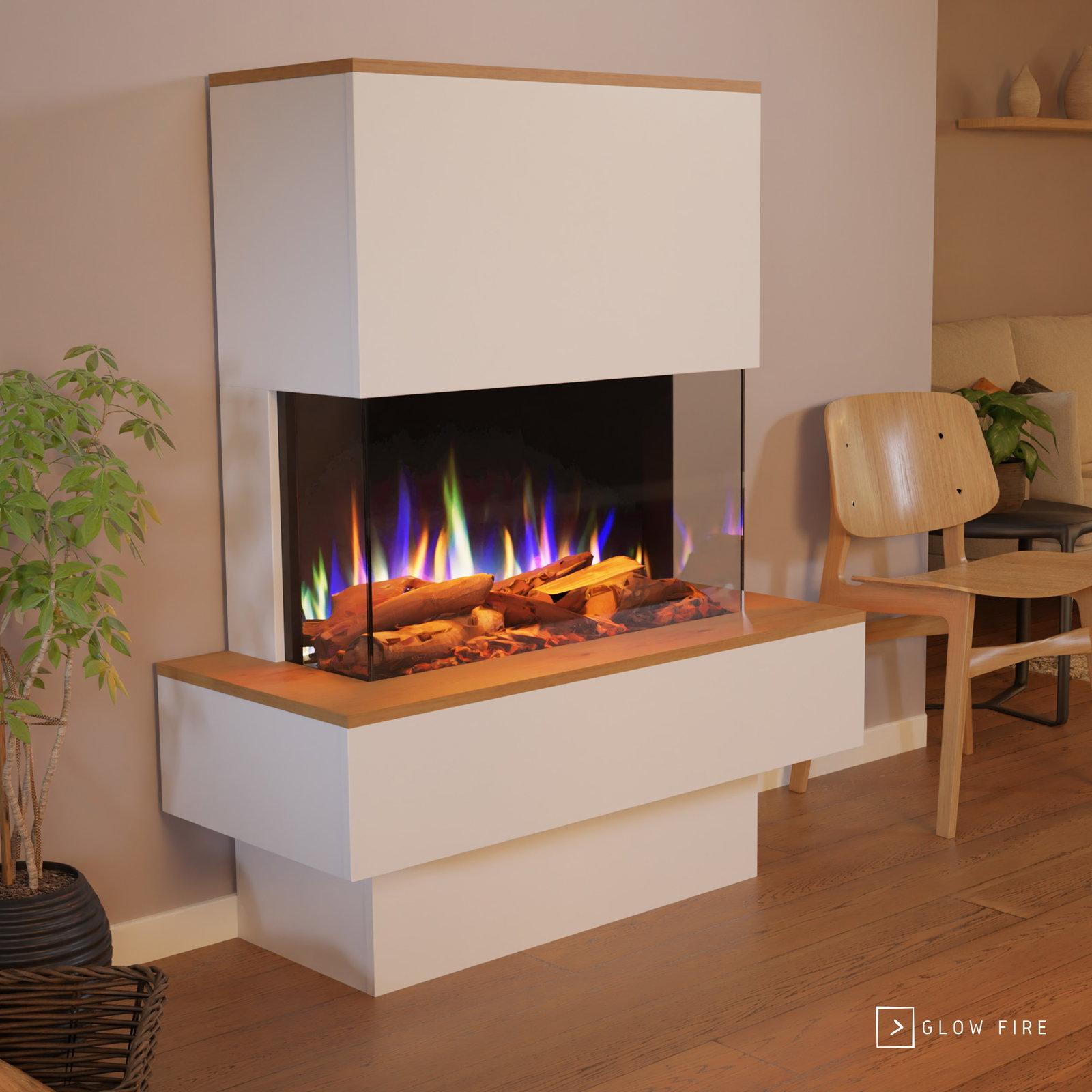 Glow Fire Elektrokamin 'PR18' in Weiss | LED Standkamin in weiß mit Heizung (1500 W) | BxHxT: 111,9x138,4x35cm