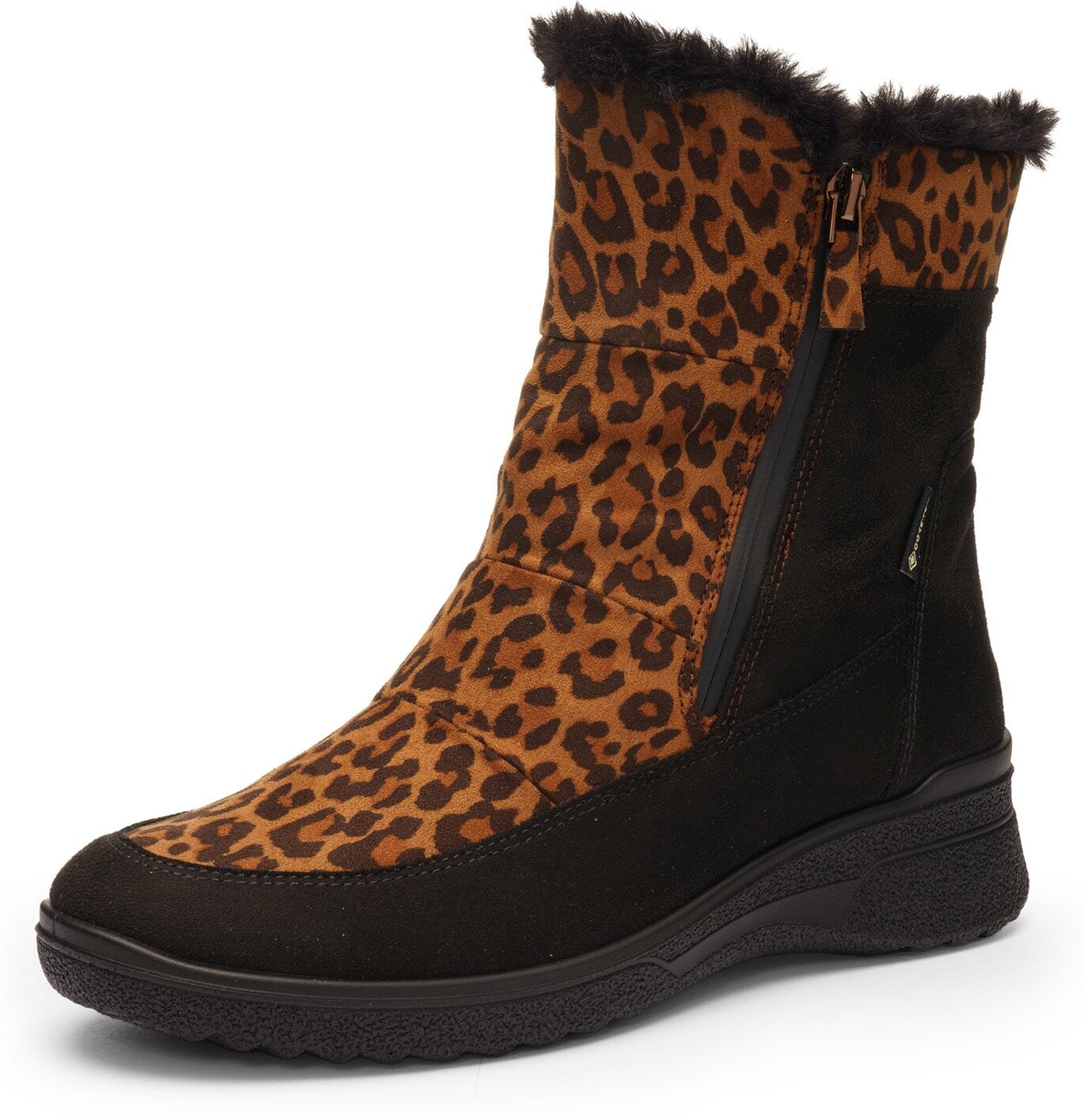 Winterstiefelette ARA "MÜNCHEN", Damen, Gr. 37, leo, schwarz, Lederimitat, Textil, Schuhe Winterstiefelette, Snowboots, Winterstiefel mit Gore-Tex und schuhweite H (sehr weit)