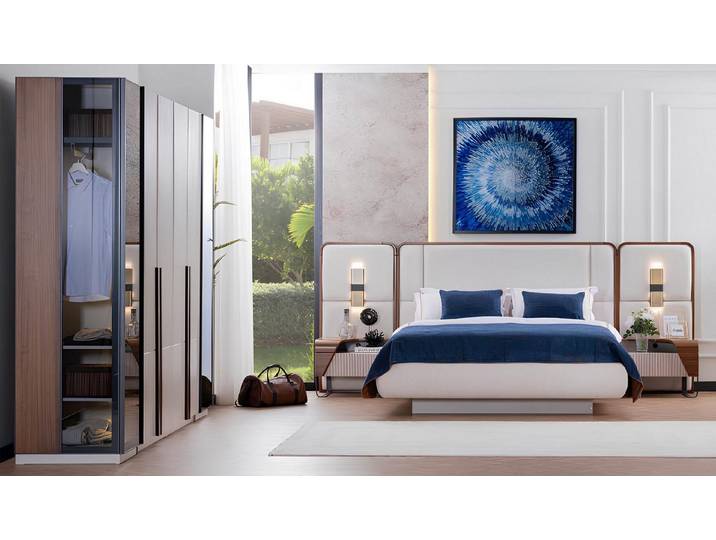 JVmoebel Komplettschlafzimmer Modernes Schlafzimmer Set von JVMoebel in Beige mit Holzmaterial, (4-tlg), Made in Europa