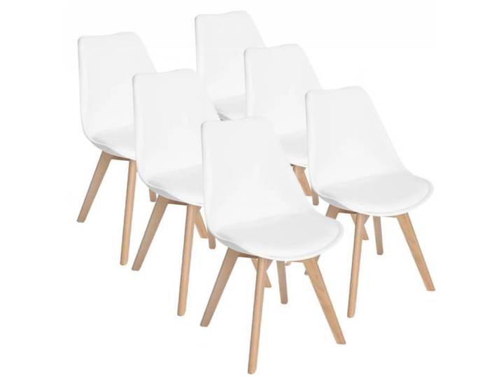 Lot de 6 chaises - Blanc - Scandinave - Pieds bois - Lot de 6 chaises style scandinave Catherina