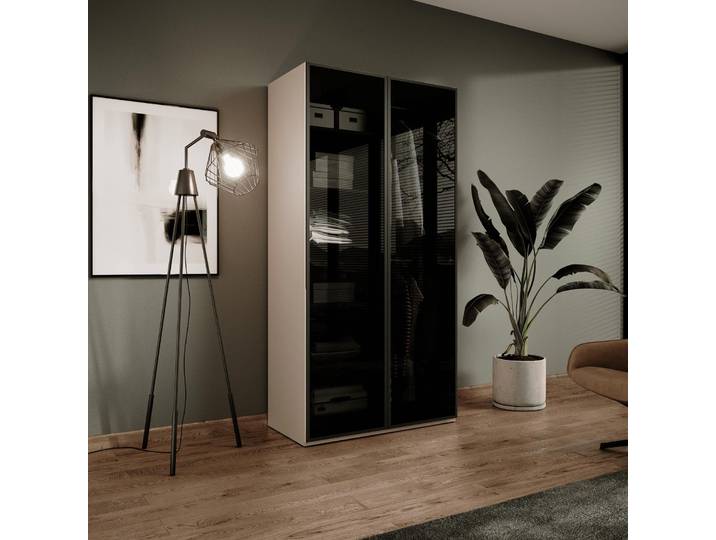 Modularer Kleiderschrank ZEN Beige Matt Getöntes Glas Antisol 2-türig Schrank