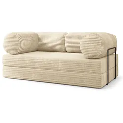 BETTSOFA ALVIO aus Schaumstoff Kordstoff Creme Schlaffunktion