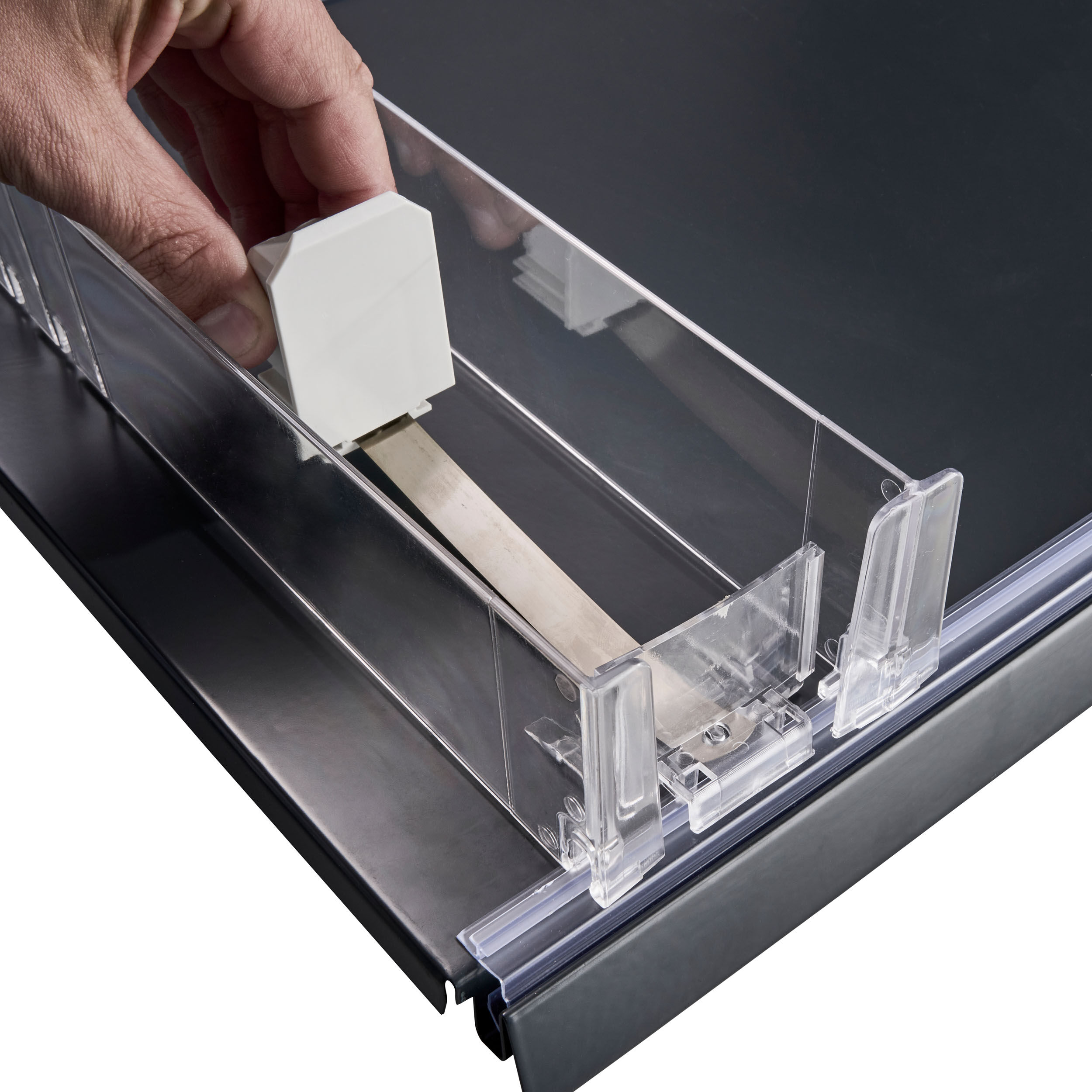 SPRINTIS Poussoir de produits WS06 – force de poussée de 6 newtons, Plastique ABS, PVC, PC, gris, transparent
