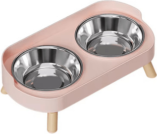 Inspire Curations PureEase Double Ceramic Elevated Pet Bowl Set pink