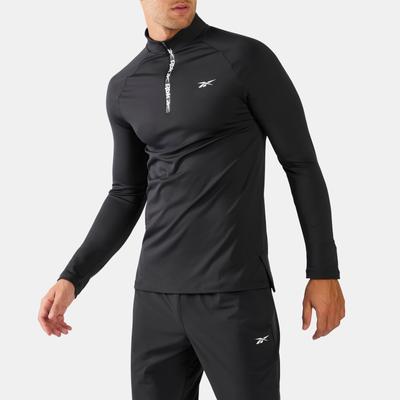 Trainingsshirt REEBOK "ID RBK TRAINING 1/4 ZIP", Herren, Gr. S, schwarz, Obermaterial: 86% Polyester, 14% Elasthan, normal, Rundhals, Shirts, mit Rundhalsausschnitt, aus Polyester und Elasthan, in normaler Länge