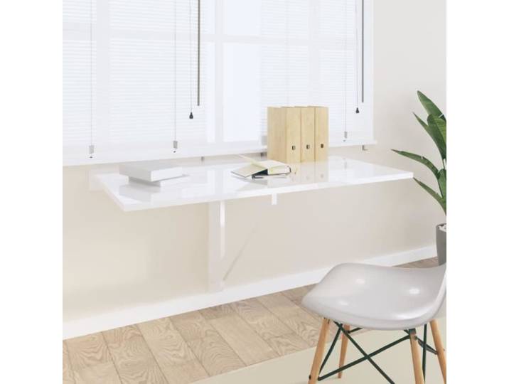 Table murale pliable - GOTOTOP - Blanc brillant - 100x60x56cm - Bois d'ingénierie - 20kg max