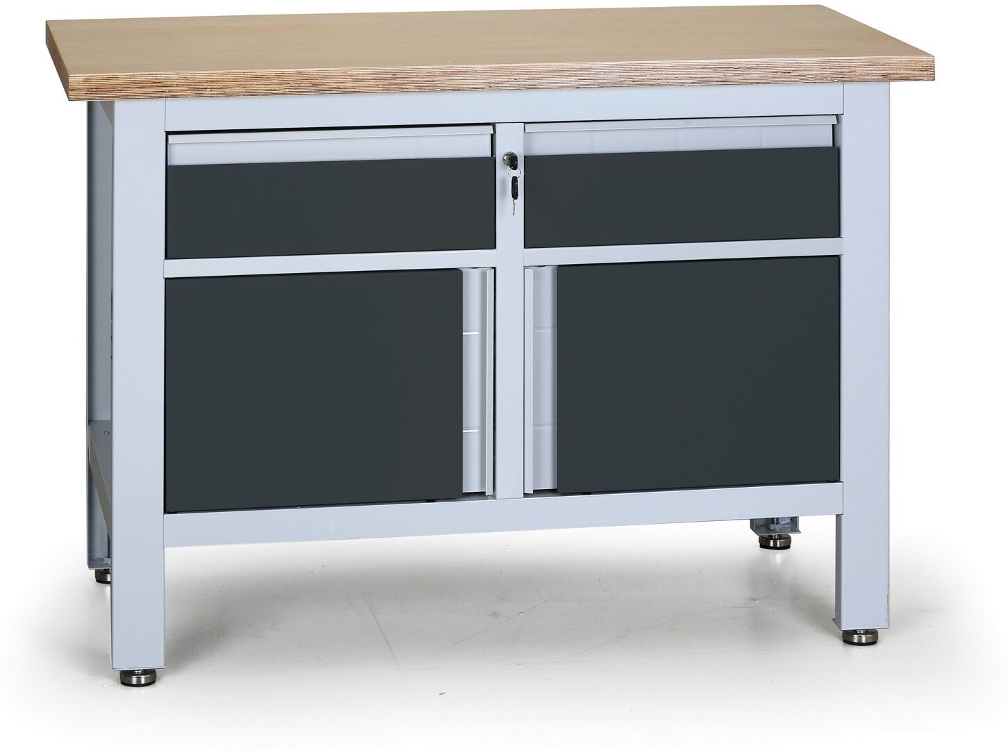 B2B Partner Werkstatttisch G6, 2 Schubladen, 2 Schränke, 1200 x 600 x 860 – 900 mm, Graphit