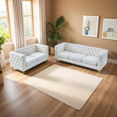 ZWYO HOSIMU Velvet Chesterfield Sectional Sofa Set with Tufted Button, Nailhead Trim and Metal Legs