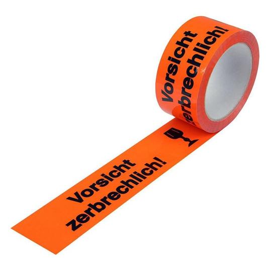 Transpak Warnklebeband PP Breite 50mm Länge 66m Stärke 52µ PP leuchtorange Aufdruck Vorsicht zerbrechlich (50 mm) (5570114)