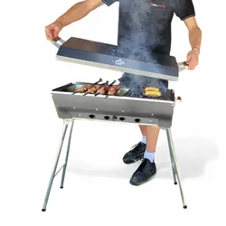 Grillpeter Schaschlikgrill Astana Deluxe Mangal aus rostfreiem Edelstahl mit BBQ Deckel Grillrost Ablage