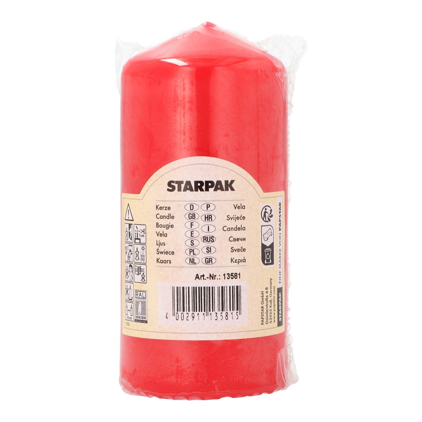 STARPAK PAPSTAR Kerze 13 cm rot 13581