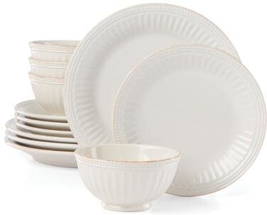 Lenox French Perle Groove 12-Piece Plate & Bowl Dinnerware Set