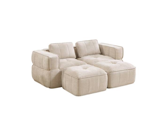 Flora Grace Sofa 198/162/67 cm in Beige aus Polyester mit tiefer Sitzfläche, Kunststoff, 162x67x198 cm, Wohnzimmer, Sofas & Couches, Sofas