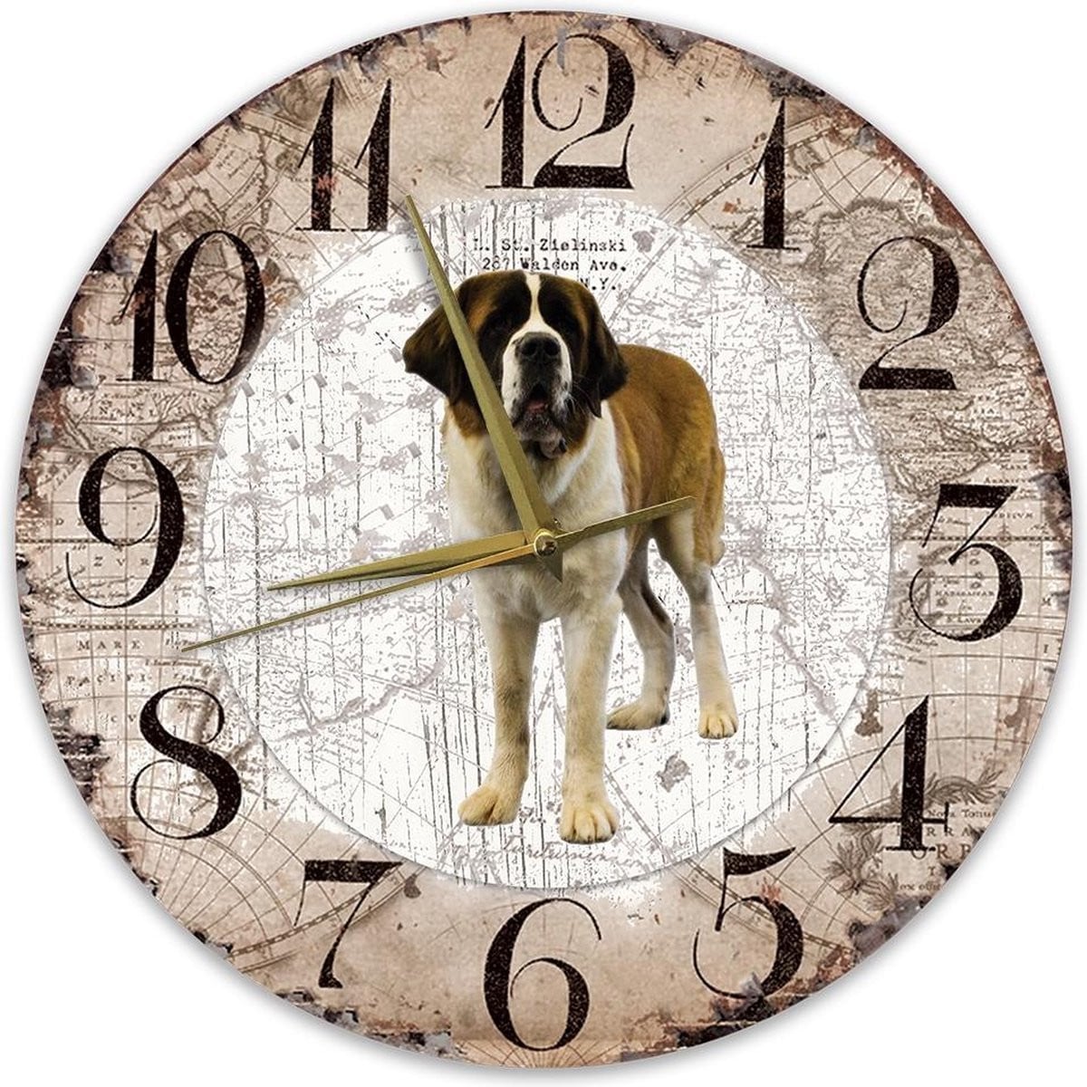 Houten Wandklok Sint Bernard Langhaar 30 cm