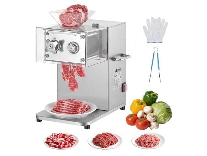 VEVOR Fleischschneidemaschine 850 W, Fleischschneider 5 mm Schnittstärke, Ideal zum Zerkleinern von Fleisch ohne Knochen & Weichem Gemüse, Schneidemaschine für Küche, Restaurant & Supermarkt