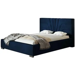 POLSTERBETT Athene-Metall 120x200 cm - Bett mit Bettkasten, Lattenrost aus Metall, Bezug aus Velourestoff in Farbe Dunkelblau