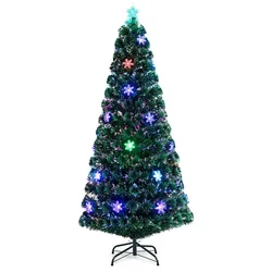 COSTWAY 180cm LED-Kunstbaum mit Glasfaser-Farbwechsler & Sternspitze, 220 PVC-Nadeln, für Zuhause, Büro, Geschäfte
