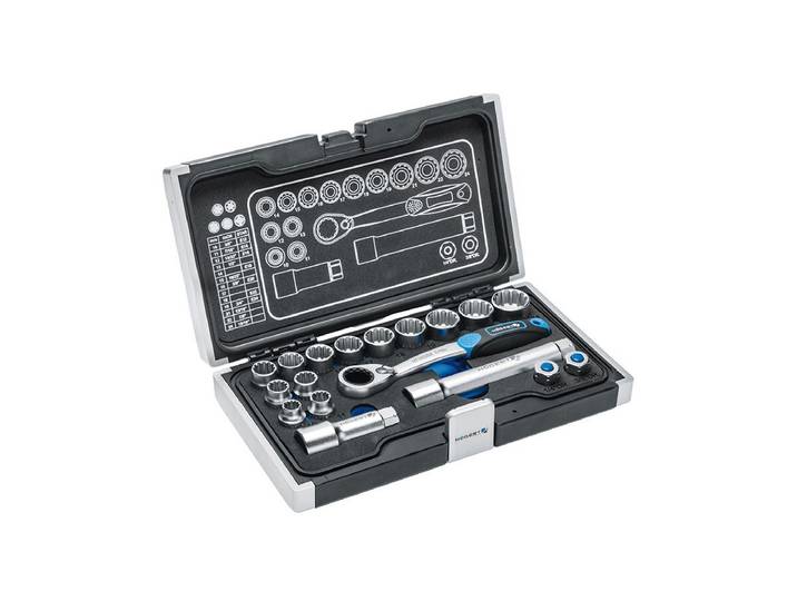Högert Coffret de clés à cliquet HT1R478 Clé à douille 18 pces Rallonge