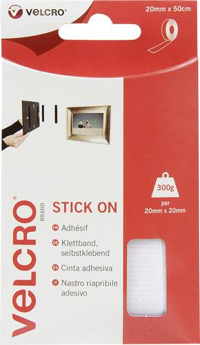 VELCRO Klettband Selbstklebend, Haken & Flausch 20mm x 50cm Weiß