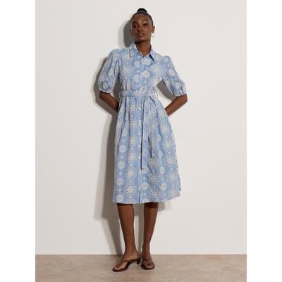Midikleid APRICOT "Midikleid", Damen, Gr. S (36), N-Gr, blau, gewebt, Obermaterial: 100% Polyester PES., gemustert, normal, Kleider Midikleid, mit englischer Spitze