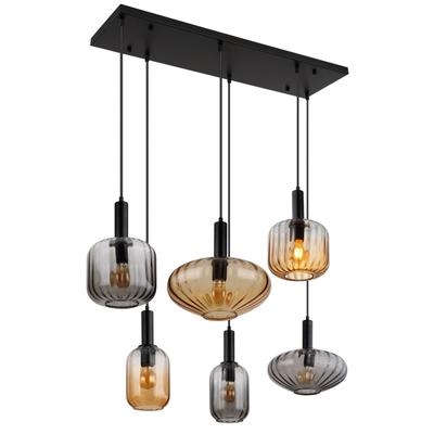GLOBO LIGHTING Pendelleuchte "VALLETTA", schwarz (schwarz matt), 6, 1 Stk., Leuchten, Hängelampe, Hängeleuchte, verschiedene Gläser, modern, Essbereich, Pendelleuchte