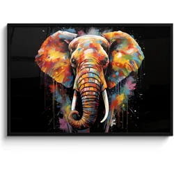 POSTER MIT RAHMEN Elefant - Graffiti - Schwarz - Tiere - Farben 120x80 cm