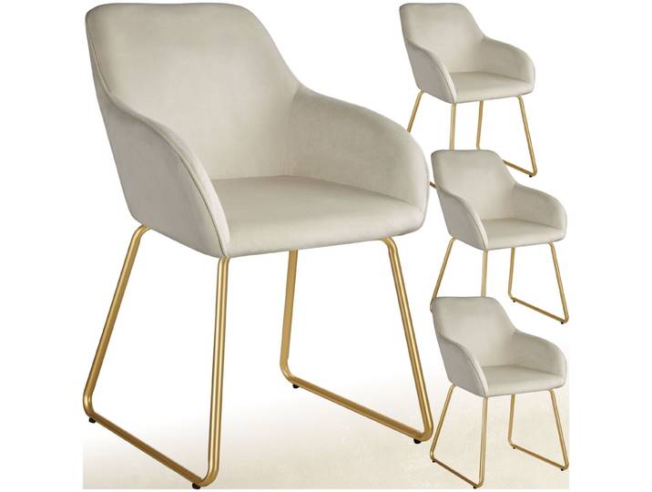 Esszimmerstuhl Jeane, Samtoptik, Kufengestell - Samtoptik creme/gold, 4er Set