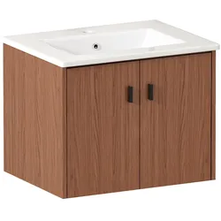 OKWISH Badezimmerschrank aus MDF und Keramik in Rotbraun, 60 cm breit, mit 2 Soft-Close-Türen und Stauraum