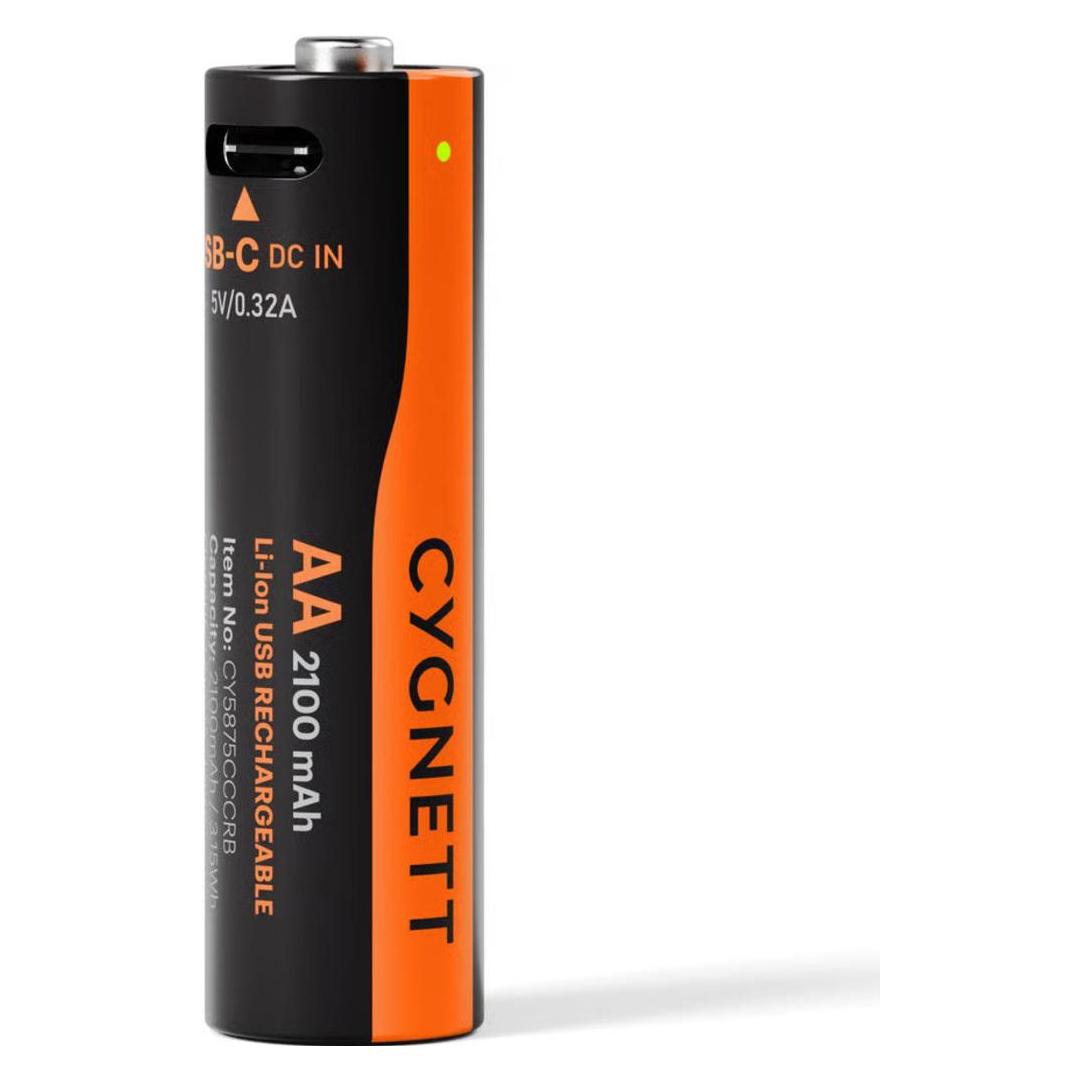 Cygnett AA USB-C Rechargeable Battery - 4 Pack - Black (4 Stk., AA, 2100 mAh) (CY5875CCCRB)