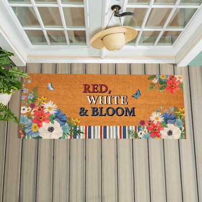 Evergreen "Red White and Bloom Patriotic Coir Mat 60""x24"" - 60"" x 24"""