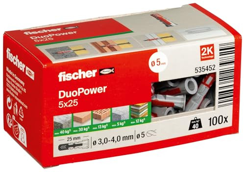 Fischer DUOPOWER universele kunststof pluggen 5 x 25 mm, 100 stuks