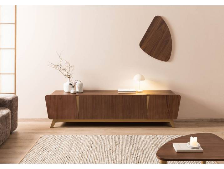 TV-Board Nussbaum-Echtholzfurnier 220x40x55 braun lackiert BUTTERFLY #111