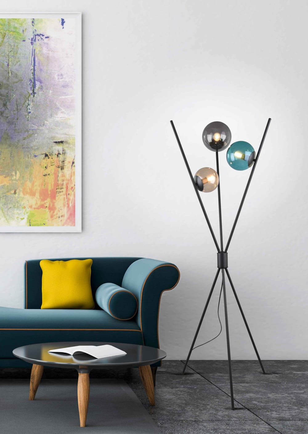 Trio Lighting Lampadaire 3xe14 noir, ambre,turquoise et fumé Noir 60x156x60cm
