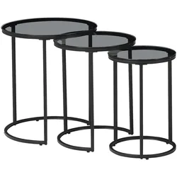 Helloshop26 - Set aus 3 runden ineinander schiebbaren Beistelltischen aus Rauchglas 03_0010632