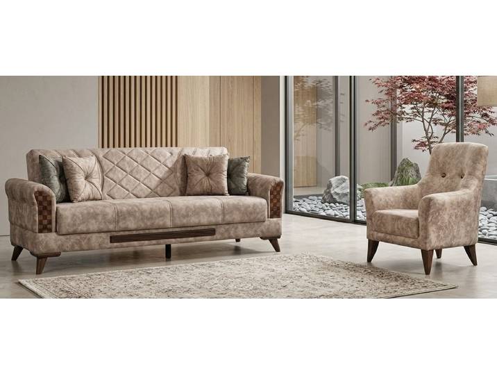 JVmoebel Polstergarnitur Sofa Set 1x 3-Sitzer Sofa 1x Sessel Beigе Moderner Stil Auffällig, (2-tlg), Made in Europa