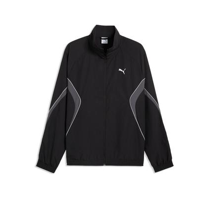 Trainingsjacke PUMA "SPORT RELAXED WOVEN TRACK JACKET", Herren, Gr. L, puma schwarz, Obermaterial: 100% Polyamid, bedruckt, relaxed fit normal, Jacken Trainingsjacke, mit Stehkragen, bedruckte Optik, Relaxed Fit, normale Länge